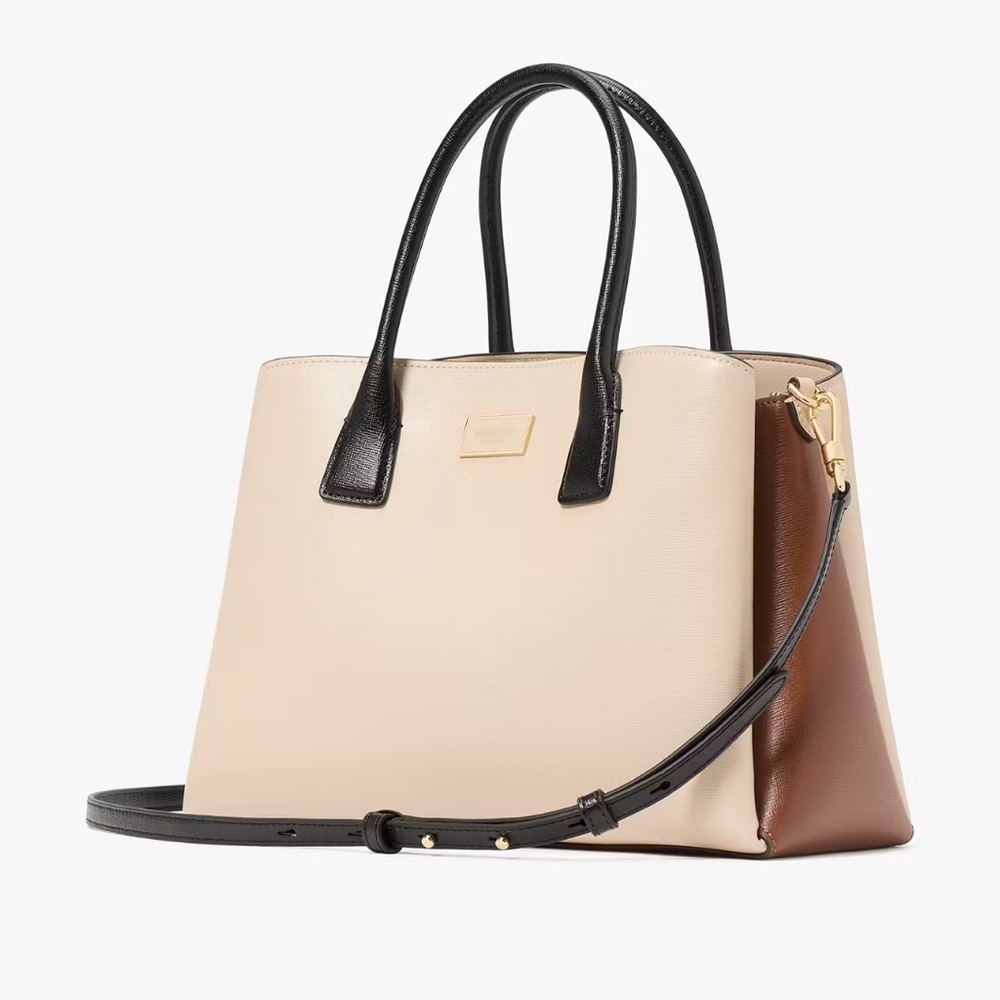 NWT kate spade Serena Colorblocked leather Satchel Cream/ Brown retails for $278
